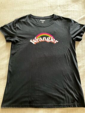 Wrangler Black Tee with Rainbow Arch Logo